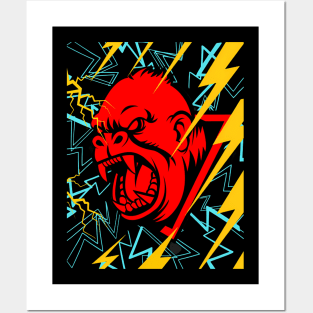 big gorilla and so angry and strong with thander and black background thats cool be strong Posters and Art